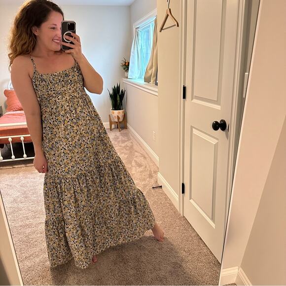 Fame and Partners Blue Yellow Floral Cotton Maxi Dress 2 - Picture 2 of 14